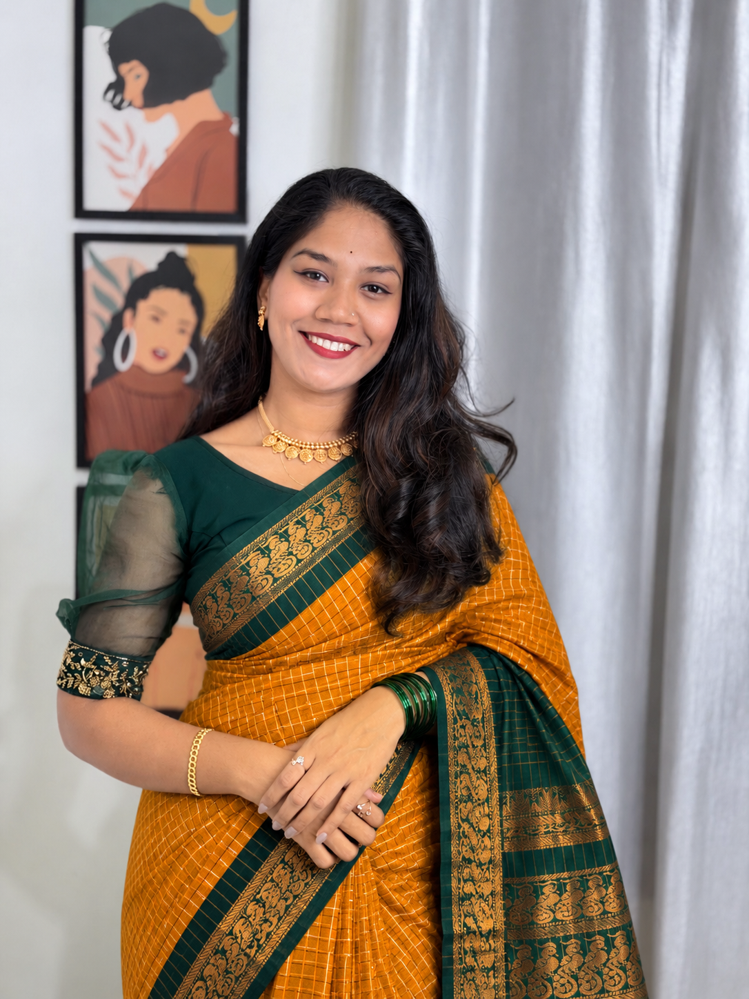 Checked Kalyani Cotton Saree
